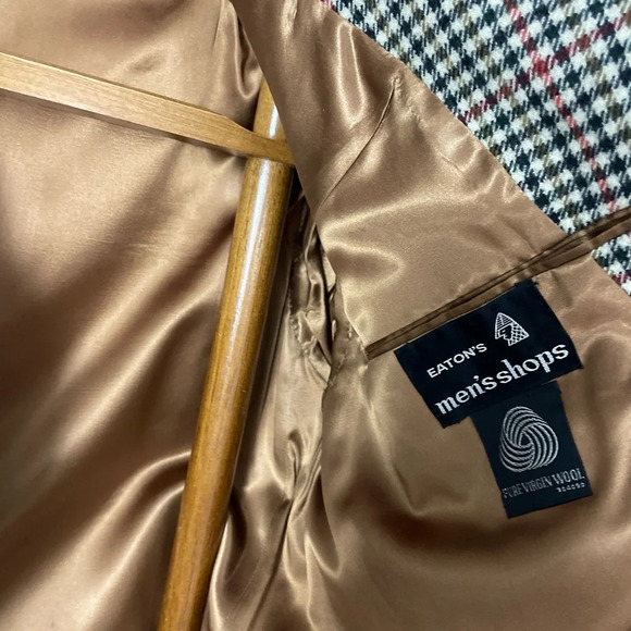 Vintage Crombie Sabelere Men’s Wool Houndstooth Coat Eaton’s Large - Picture 7 of 12
